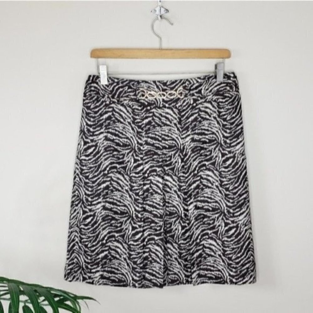 Ann Taylor | Brown Tan Animal Print Pleated Front Skirt